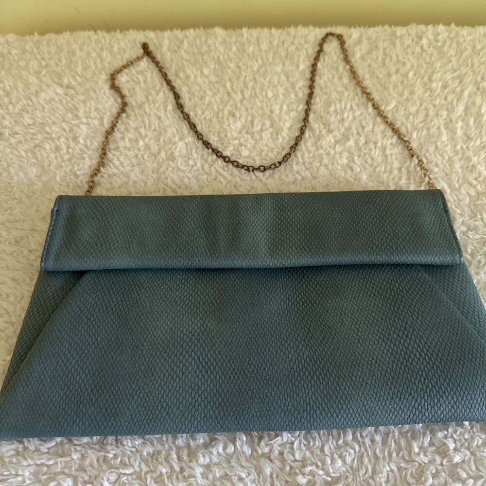 URBAN EXPRESSIONS Blue Snake Print Gold Chain Flap Crossbody Envelope Clutch